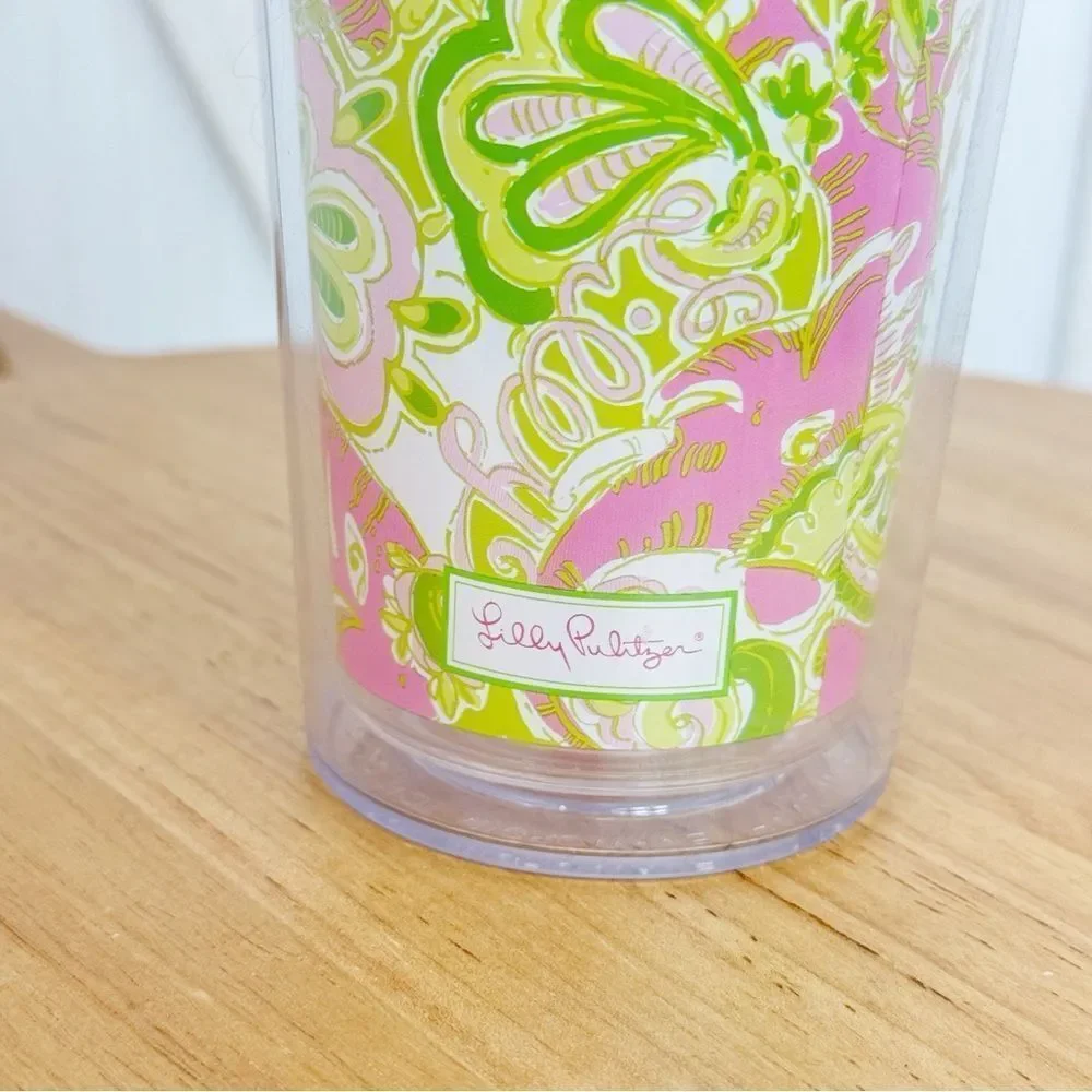 Lilly Pulitzer Elephants Acrylic Tumbler‎ Cup Pink Green 20oz Lid Straw